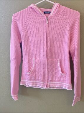 Medium Daisy Fuentes Light Pink Cable-Knit Zip Hoodie